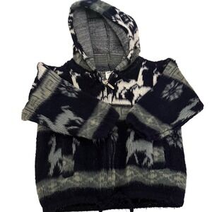 Kids Aly Barra 100% Wool Zip Up Hoodie Jacket Alpaca‎ Llama Print Size 2